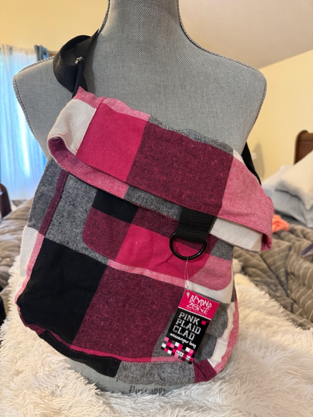 Pink Plaid Clad Crossbody Bag